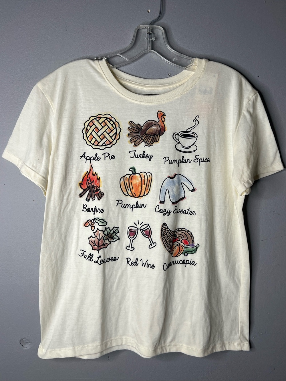 NWT! Modern Lux Cream Short Sleeve Tee with Fall Icons